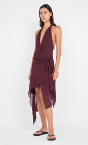 ROCHELLE WRAP MIDI DRESS - PLUM