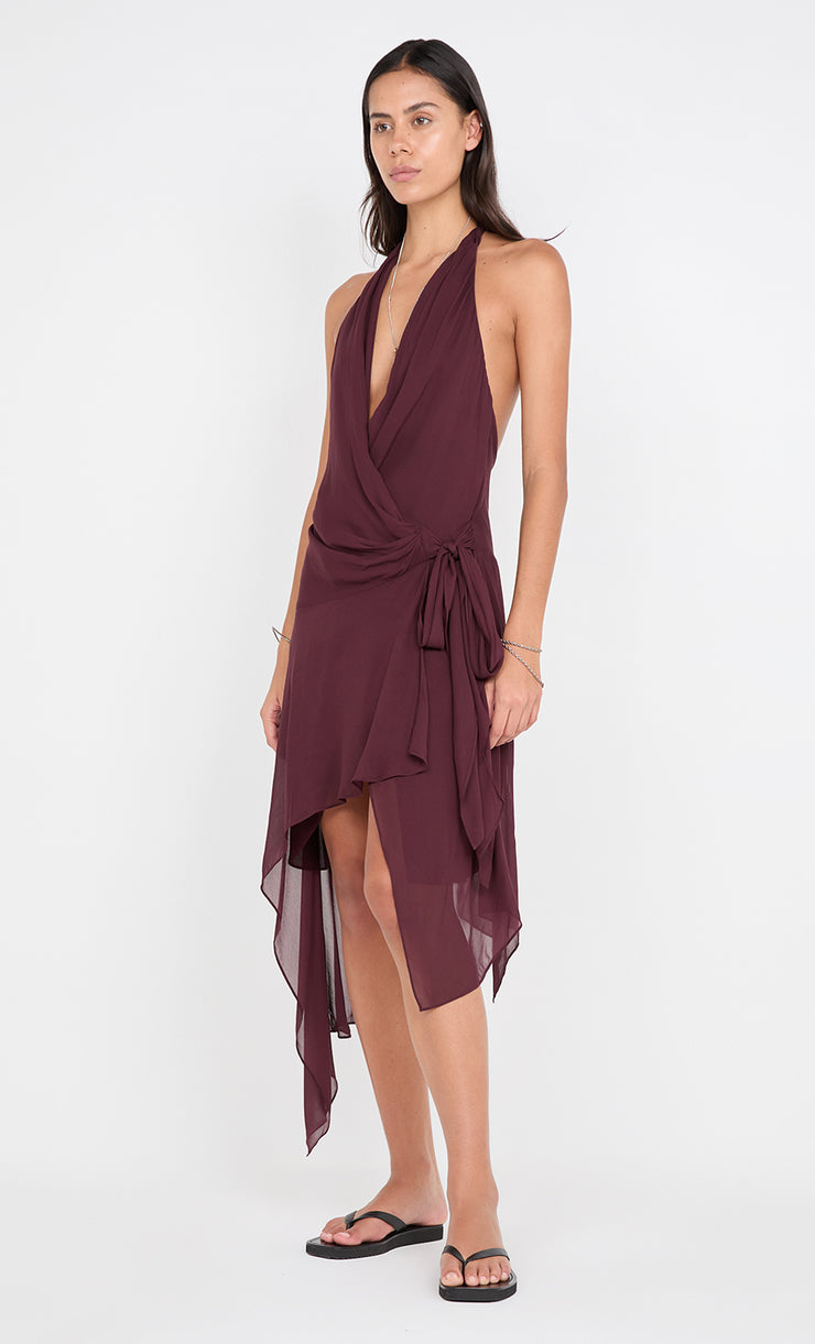 ROCHELLE WRAP MIDI DRESS - PLUM