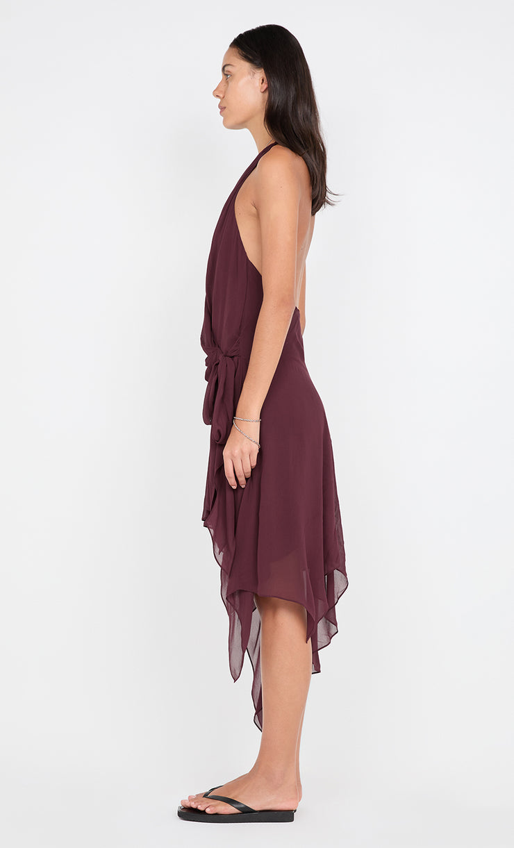 ROCHELLE WRAP MIDI DRESS - PLUM
