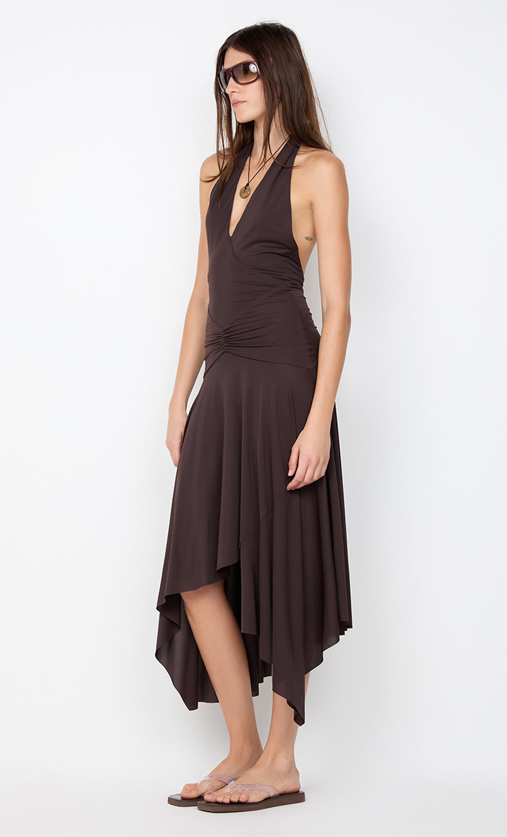 NESSIE HALTER DRESS - DARK CHOCOLATE
