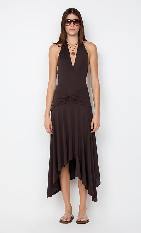 NESSIE HALTER DRESS - DARK CHOCOLATE