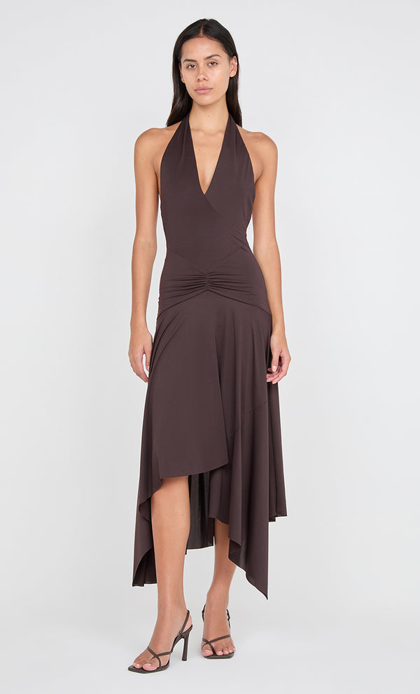 NESSIE HALTER DRESS - DARK CHOCOLATE