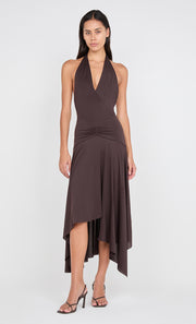 NESSIE HALTER DRESS - DARK CHOCOLATE
