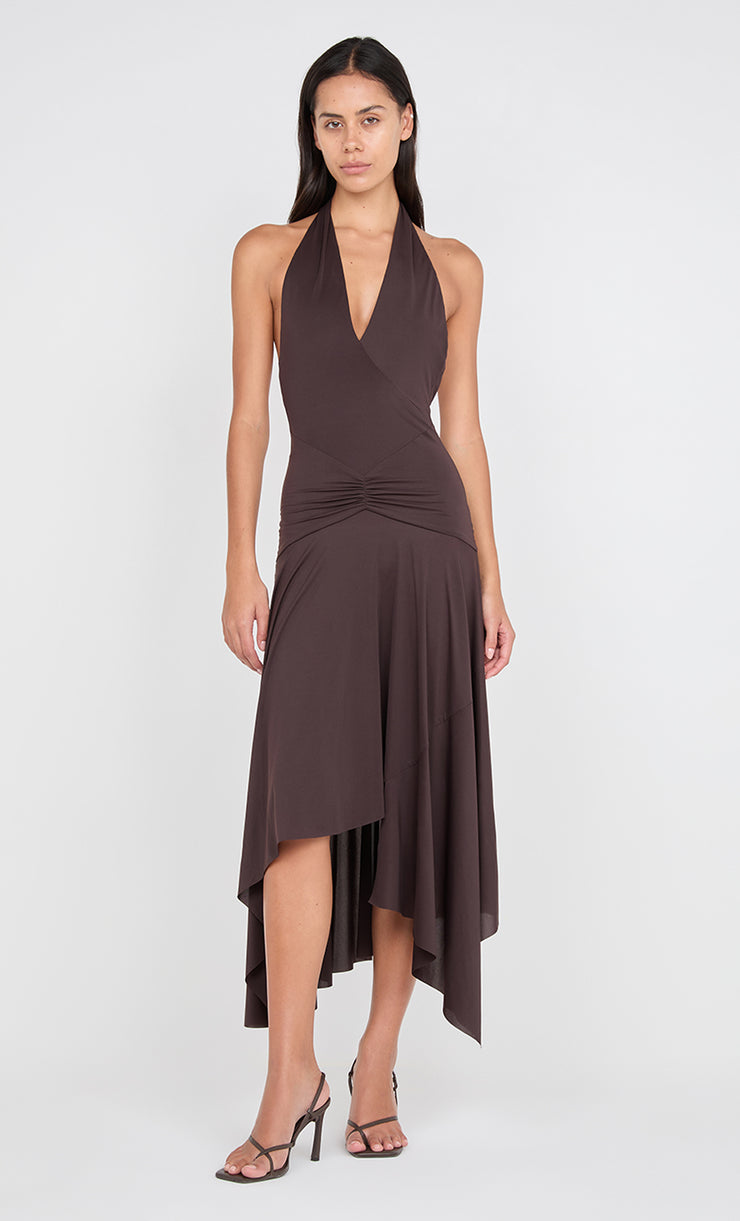 NESSIE HALTER DRESS - DARK CHOCOLATE
