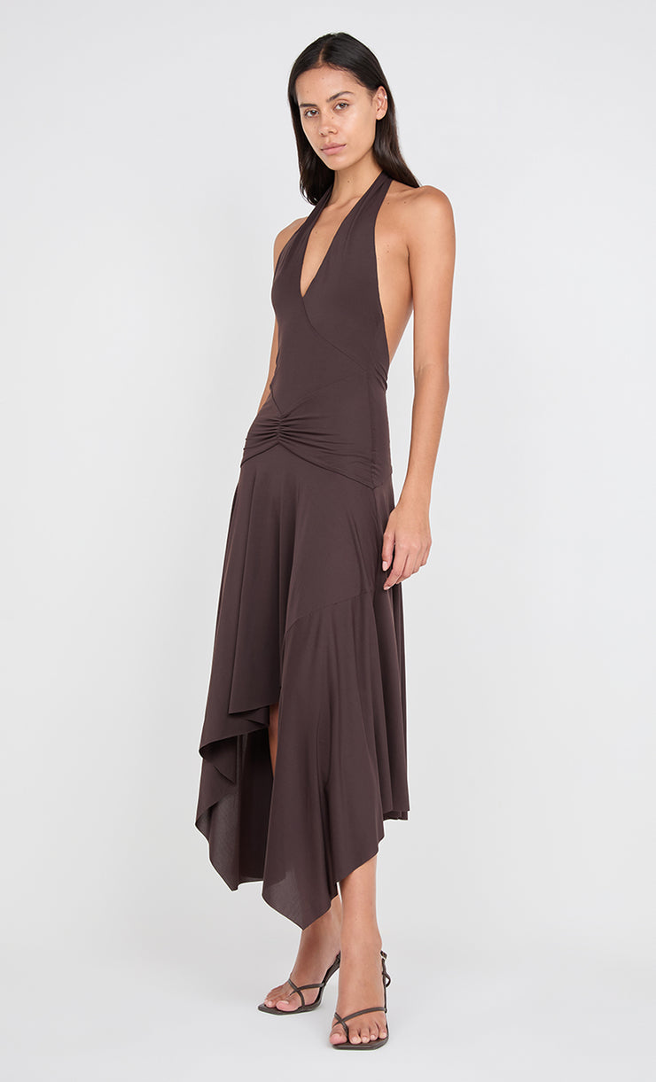 NESSIE HALTER DRESS - DARK CHOCOLATE