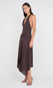 NESSIE HALTER DRESS - DARK CHOCOLATE