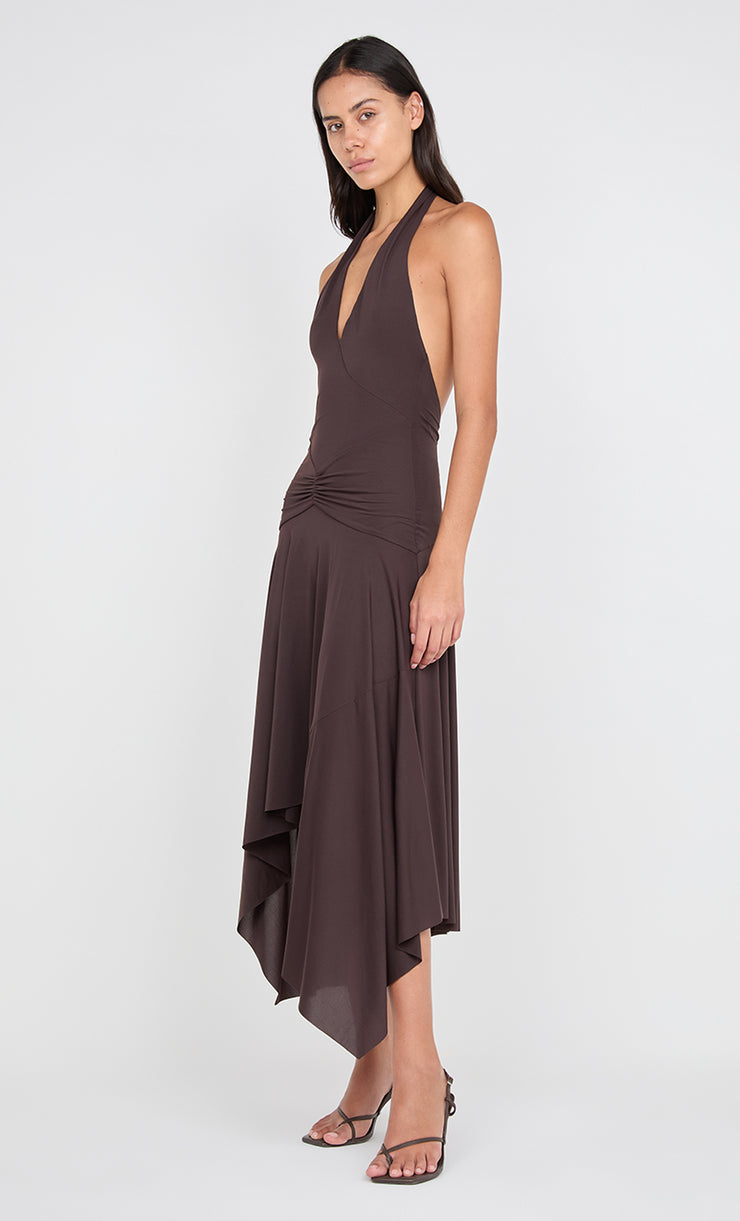 NESSIE HALTER DRESS - DARK CHOCOLATE