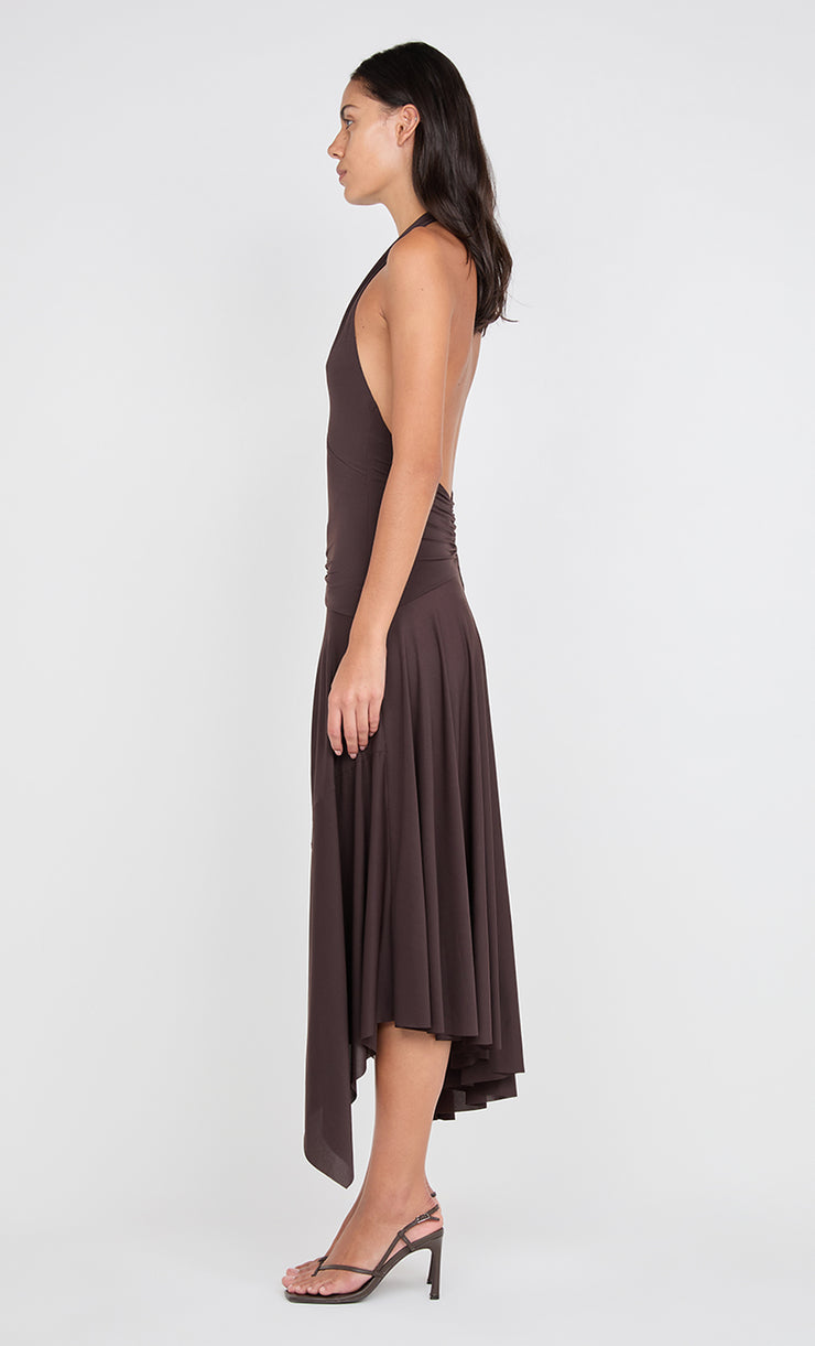 NESSIE HALTER DRESS - DARK CHOCOLATE