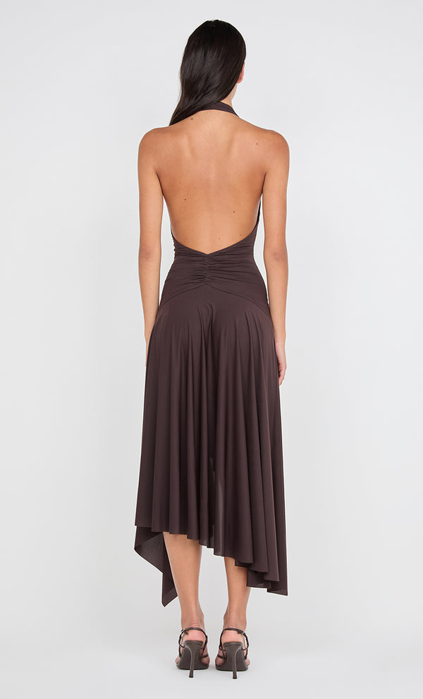 NESSIE HALTER DRESS - DARK CHOCOLATE