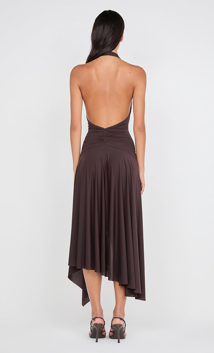 NESSIE HALTER DRESS - DARK CHOCOLATE