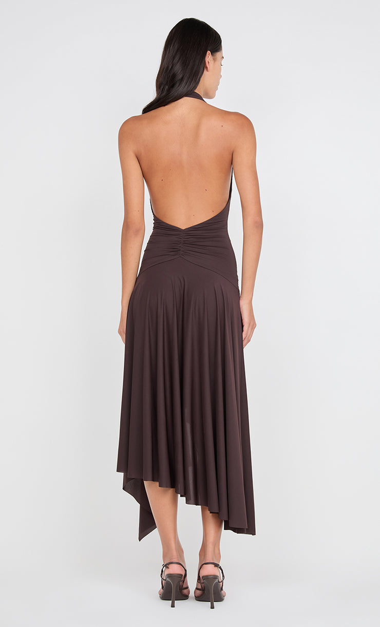 NESSIE HALTER DRESS - DARK CHOCOLATE