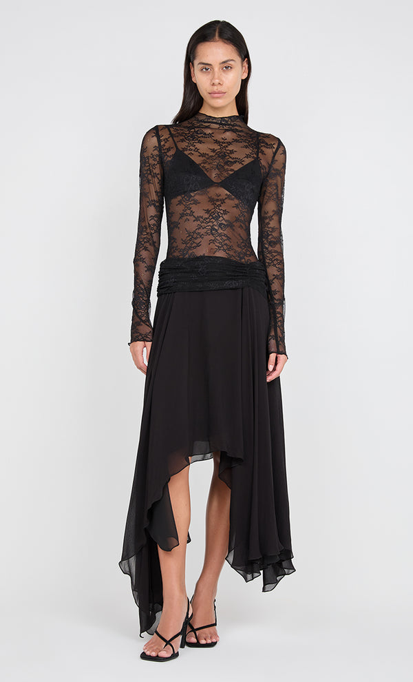 AUDREY ASYM MIDI DRESS - BLACK