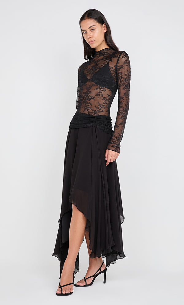 AUDREY ASYM MIDI DRESS - BLACK