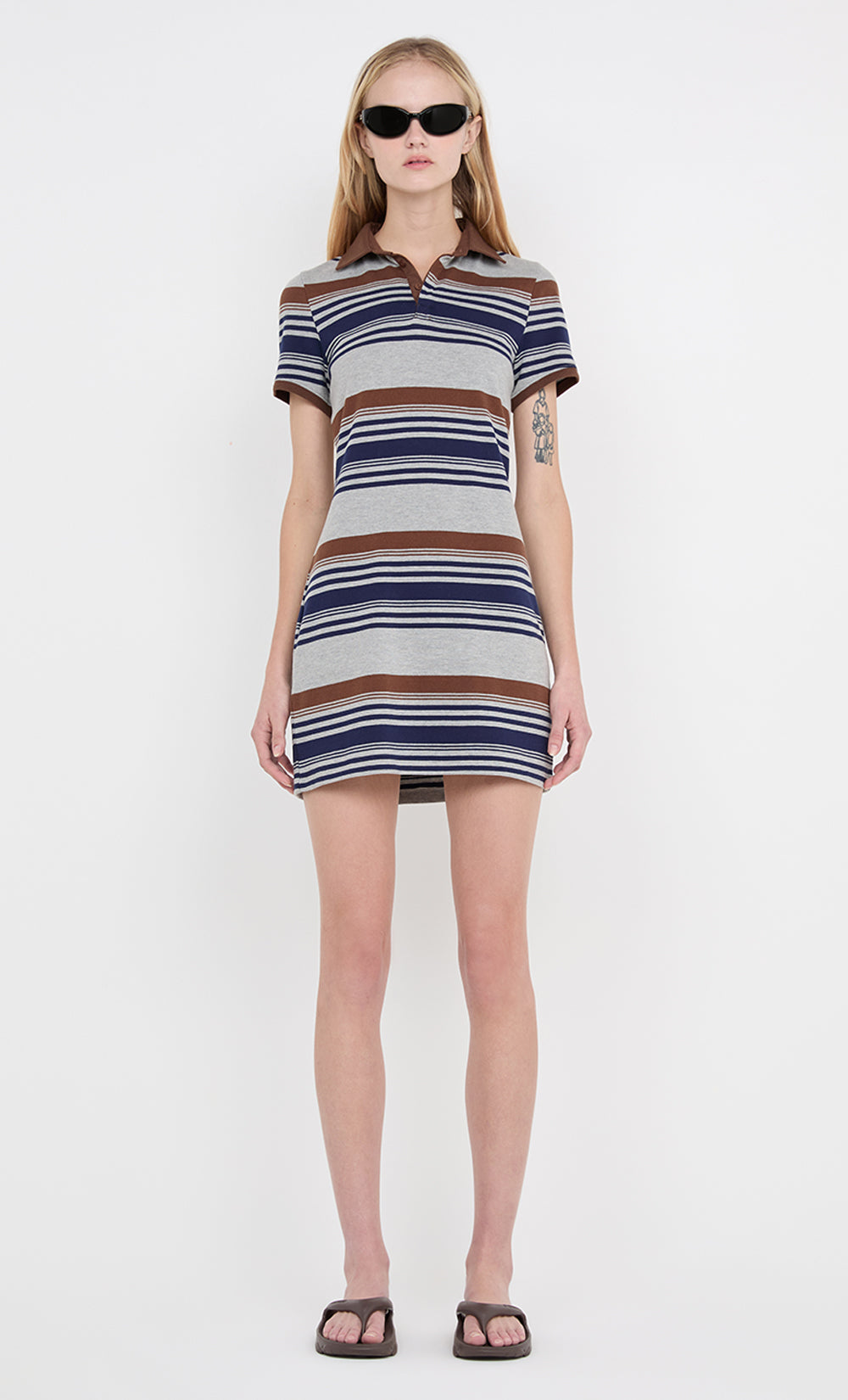 PARKER POLO MINI DRESS - STRIPE INK/CHOC/GREY