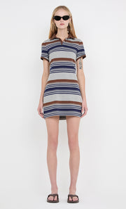 PARKER POLO MINI DRESS - STRIPE INK/CHOC/GREY