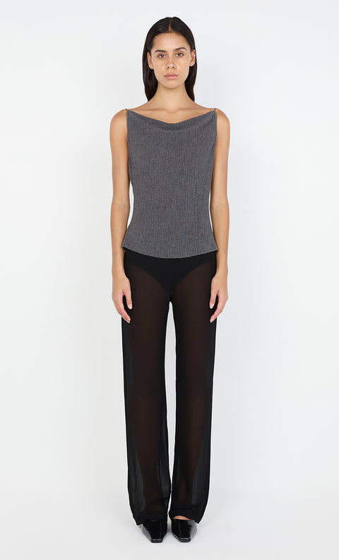 ELENA BOAT NECK TOP - CHARCOAL