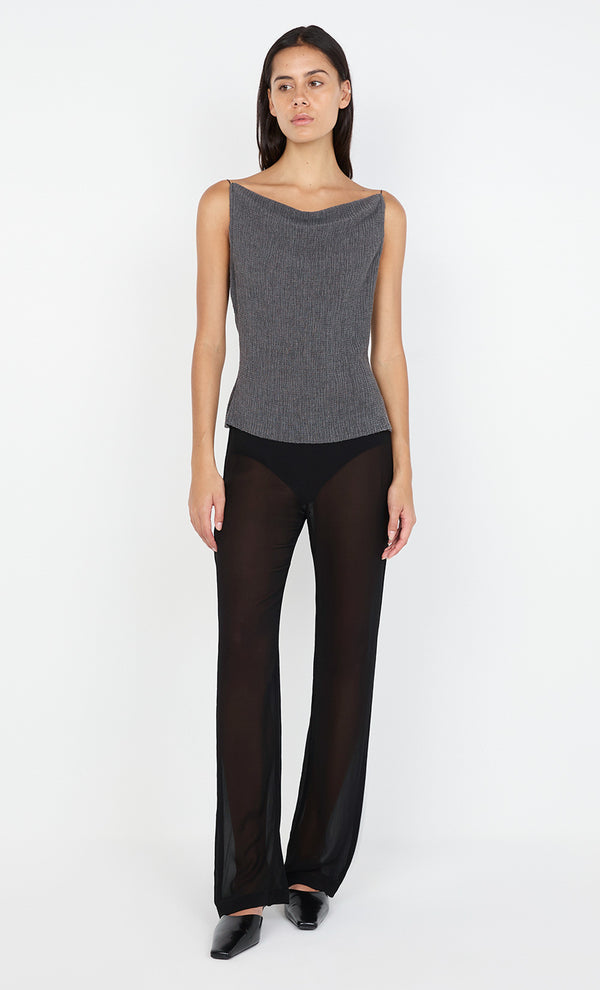 ELENA BOAT NECK TOP - CHARCOAL