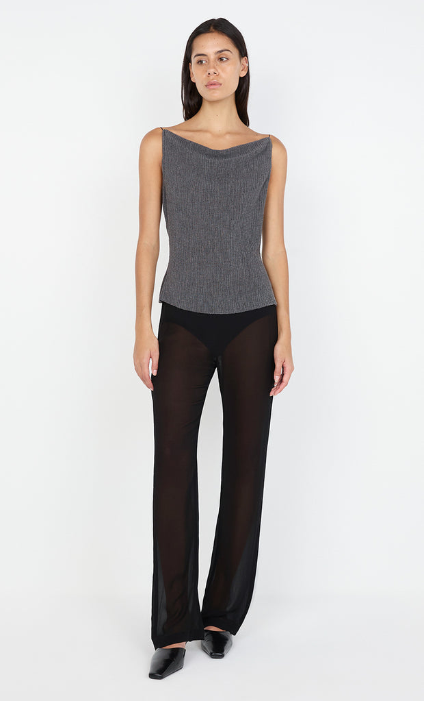 ELENA BOAT NECK TOP - CHARCOAL