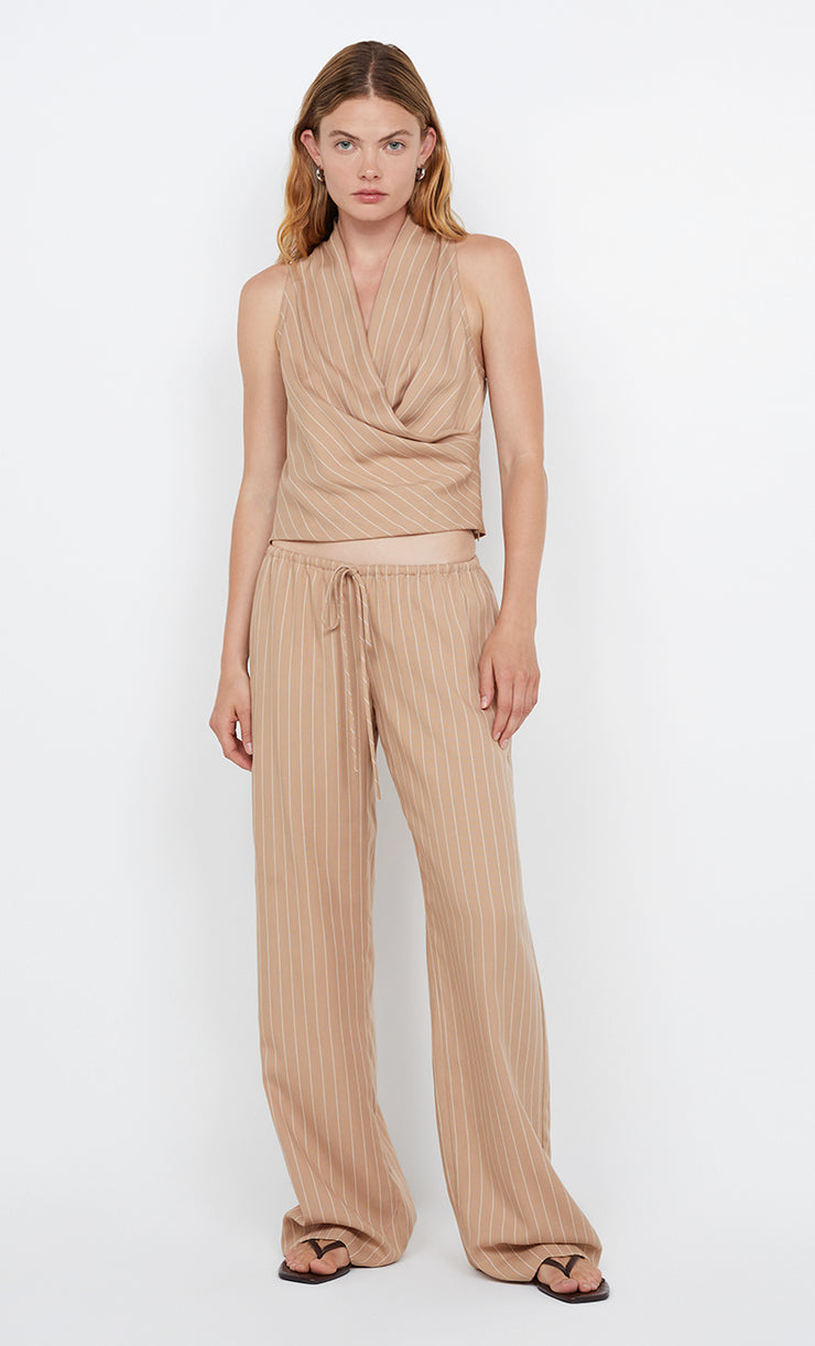 ALMERIA WRAP TOP - CAMEL STRIPE