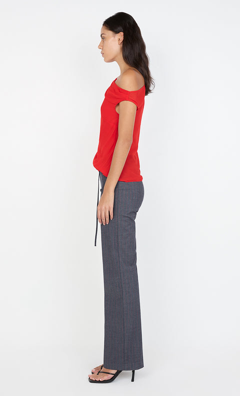 AUDE PANT  - CHARCOAL/RED PINSTRIPE