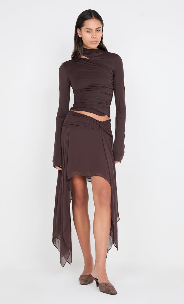 NESSIE LONG SLEEVE TOP - DARK CHOCOLATE