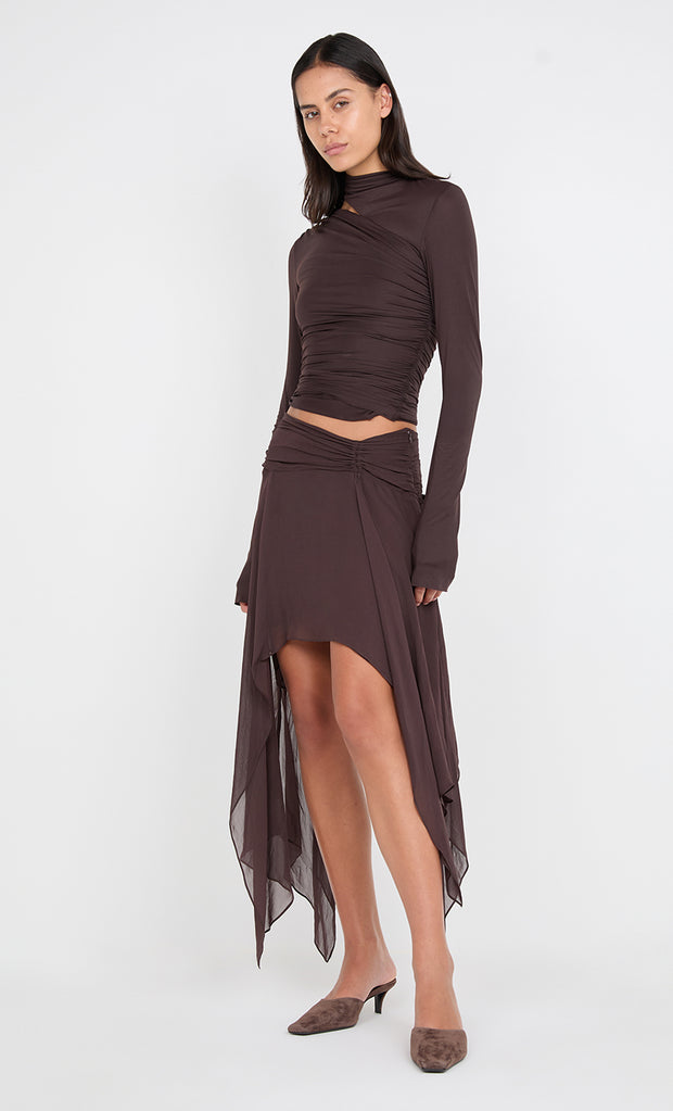 NESSIE LONG SLEEVE TOP - DARK CHOCOLATE