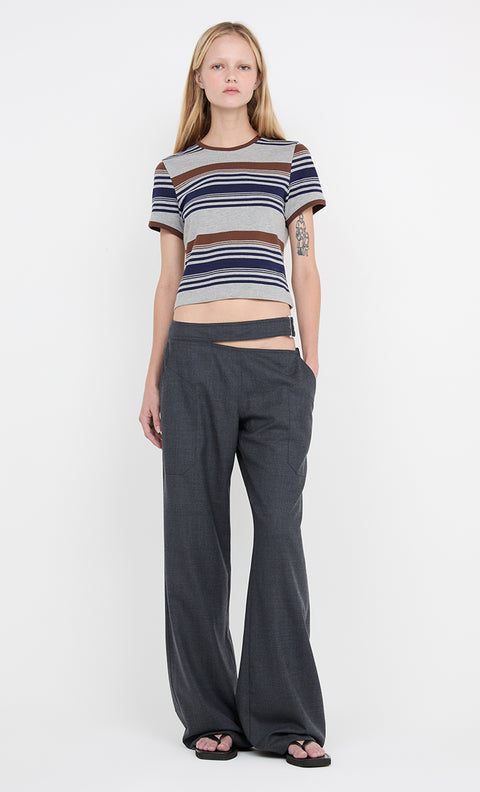 PARKER CROPPED TEE - STRIPE INK/CHOC/GREY