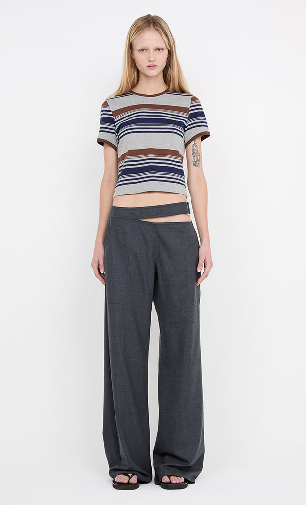 PARKER CROPPED TEE - STRIPE INK/CHOC/GREY