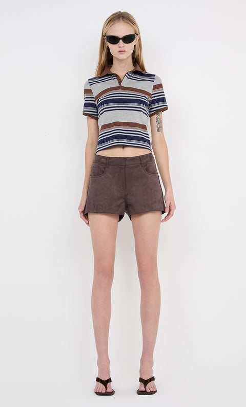 PARKER POLO TEE - STRIPE INK/CHOC/GREY