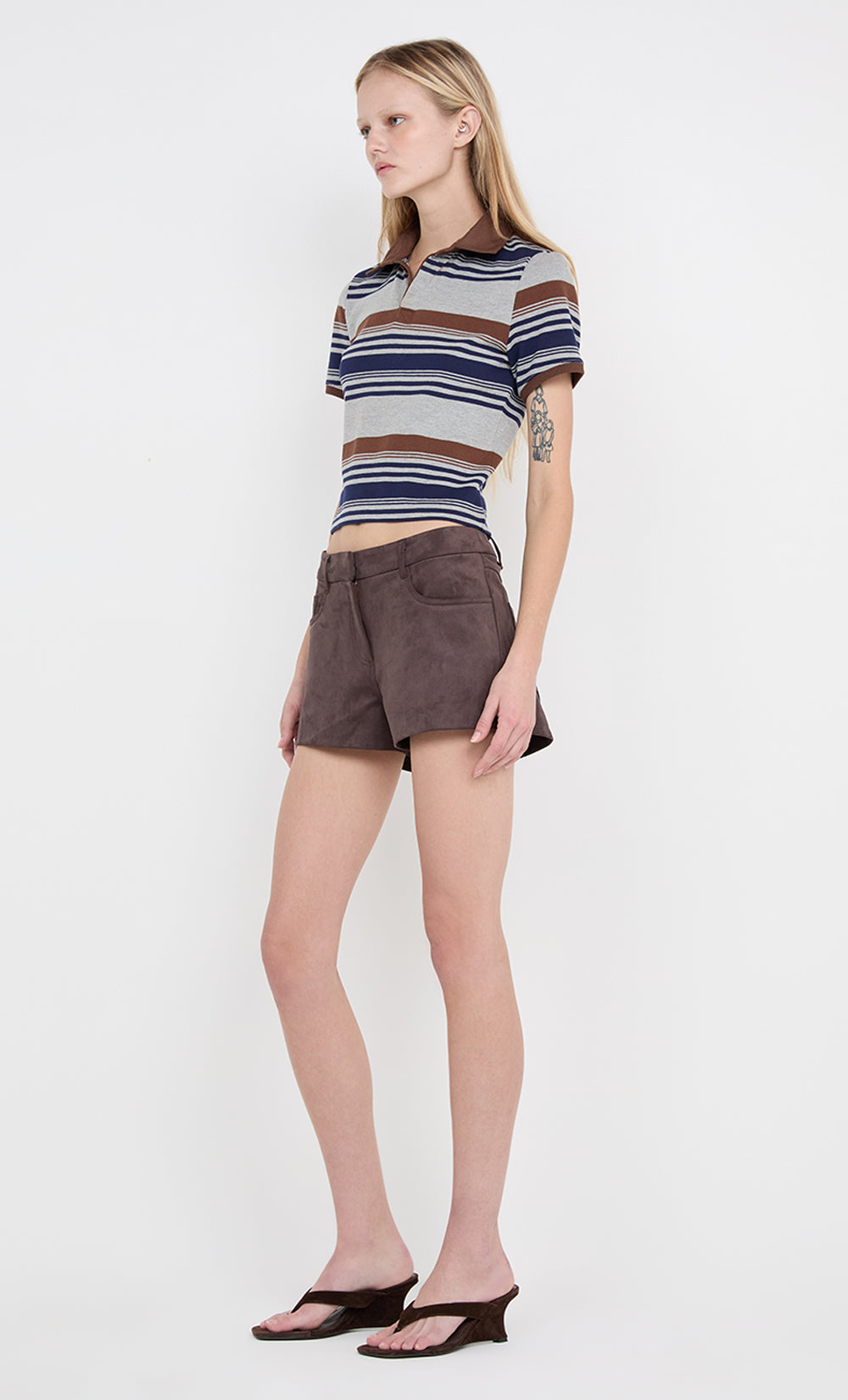 PARKER POLO TEE - STRIPE INK/CHOC/GREY