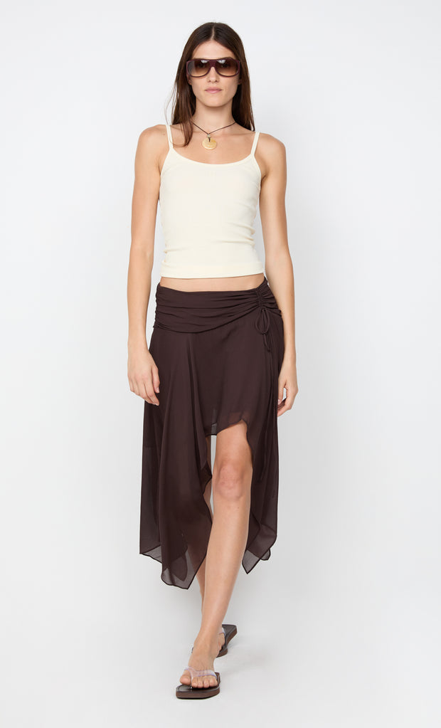 TALLIS ASYM SKIRT - DARK CHOCOLATE