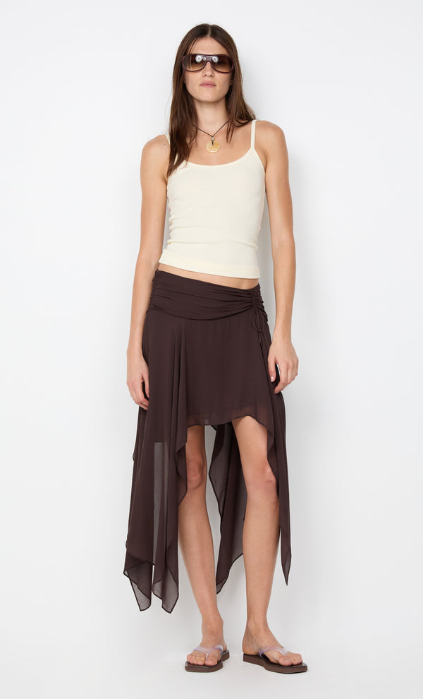 TALLIS ASYM SKIRT - DARK CHOCOLATE