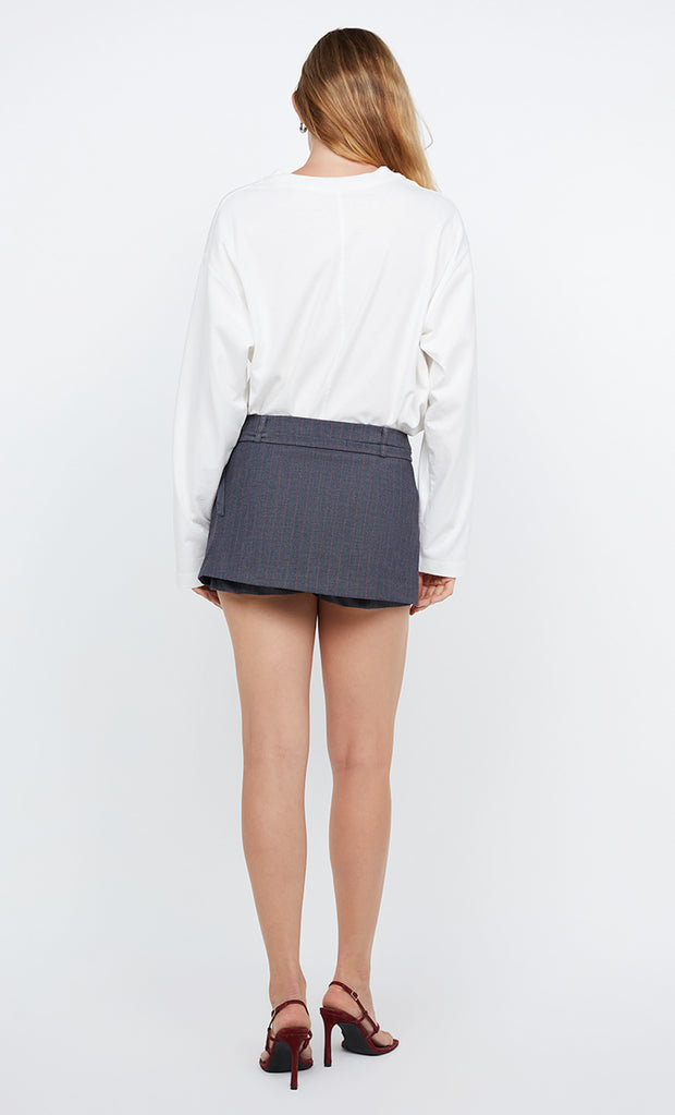 AUDE SKORT - CHARCOAL/RED PINSTRIPE