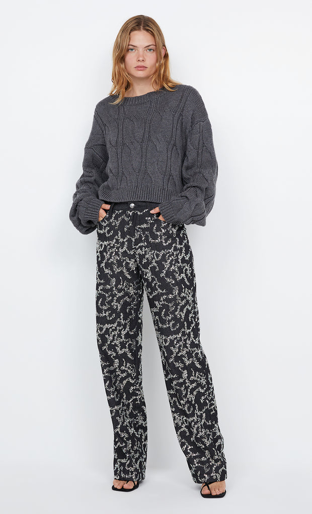 KINSLEY SEQUIN PANT - CHARCOAL SILVER