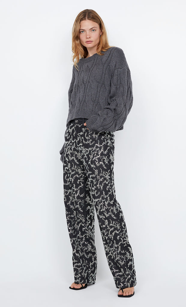 KINSLEY SEQUIN PANT - CHARCOAL SILVER