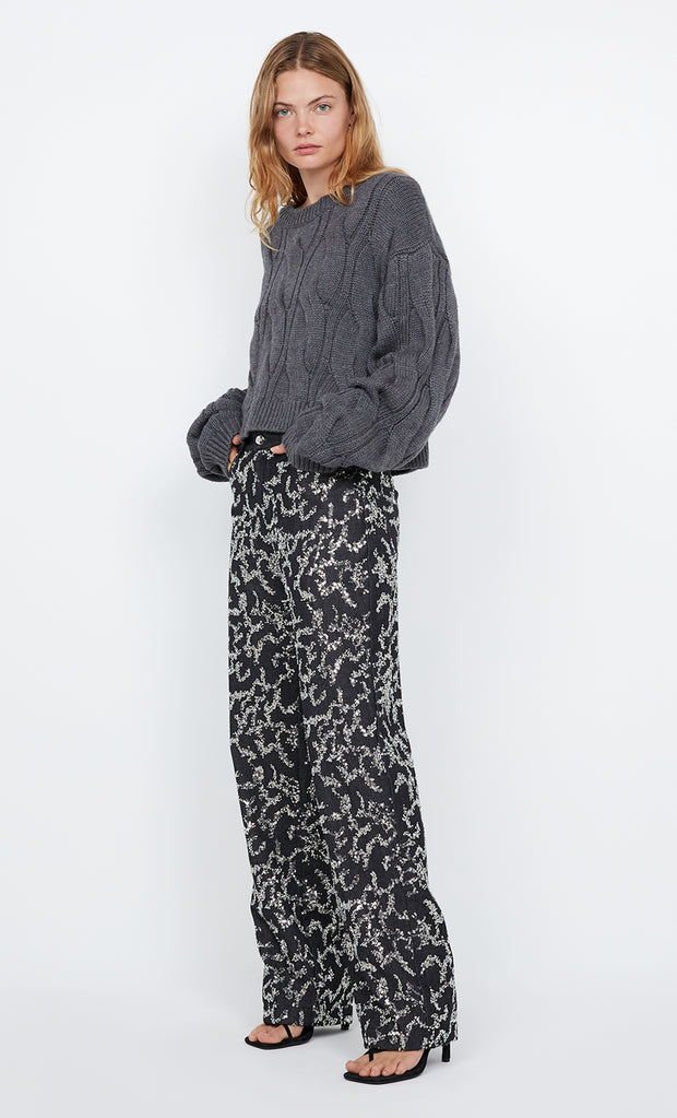 KINSLEY SEQUIN PANT - CHARCOAL SILVER