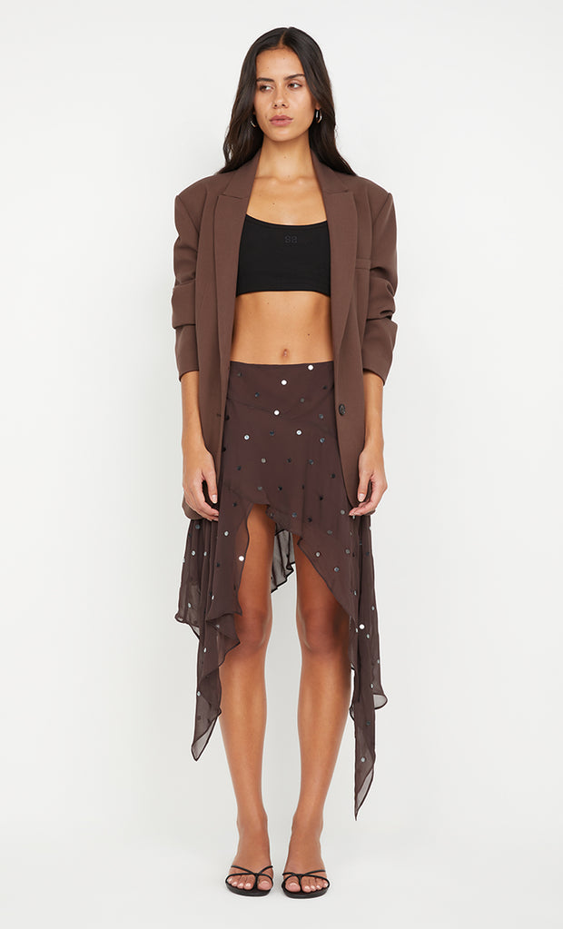 ARIELLE ASYM SKIRT - DARK CHOC SEQUIN