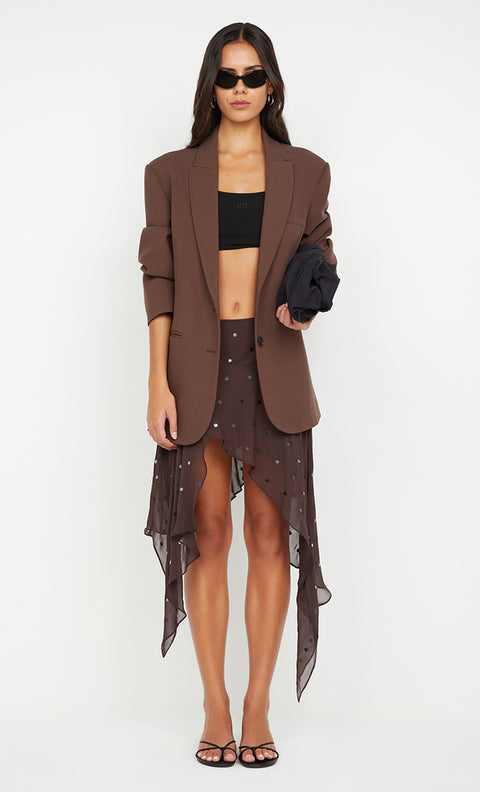 ARIELLE ASYM SKIRT - DARK CHOC SEQUIN