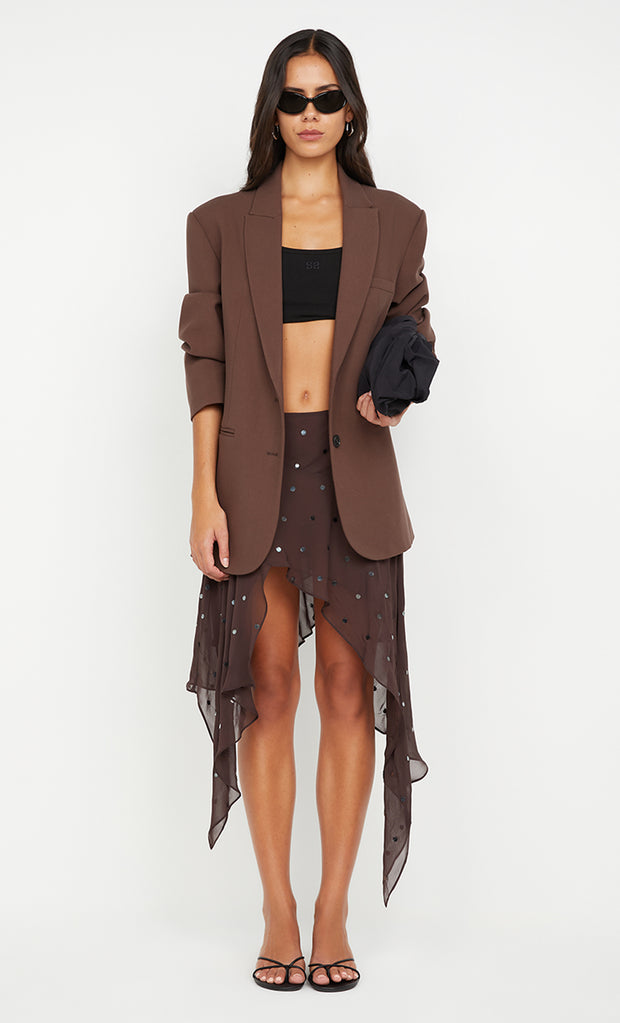 ARIELLE ASYM SKIRT - DARK CHOC SEQUIN