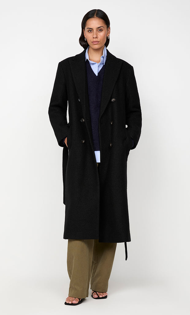 MINA SHORT BELTED COAT - BLACK