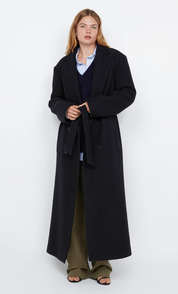 MINA LONG BELTED COAT - BLACK