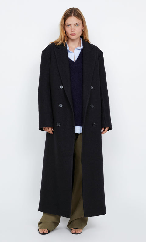 MINA LONG BELTED COAT - BLACK