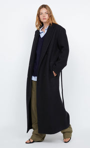 MINA LONG BELTED COAT - BLACK