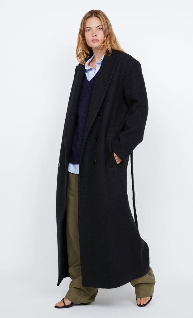MINA LONG BELTED COAT - BLACK
