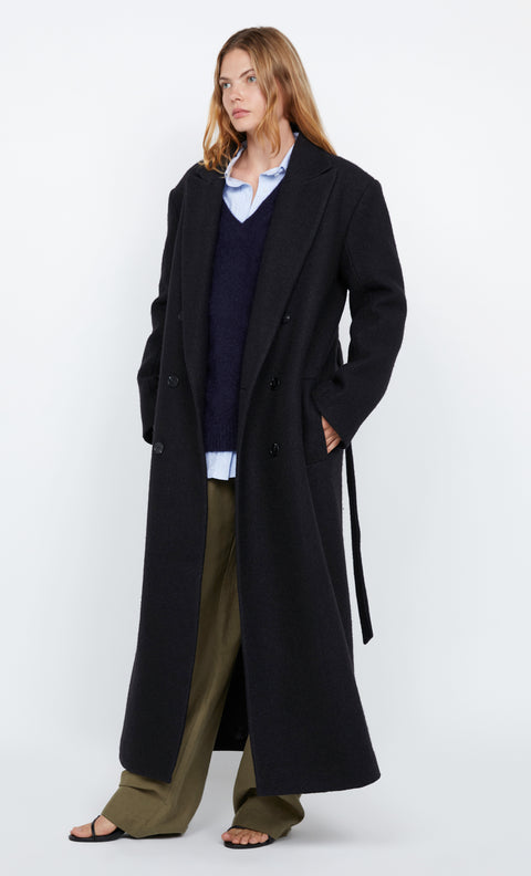 MINA LONG BELTED COAT - BLACK