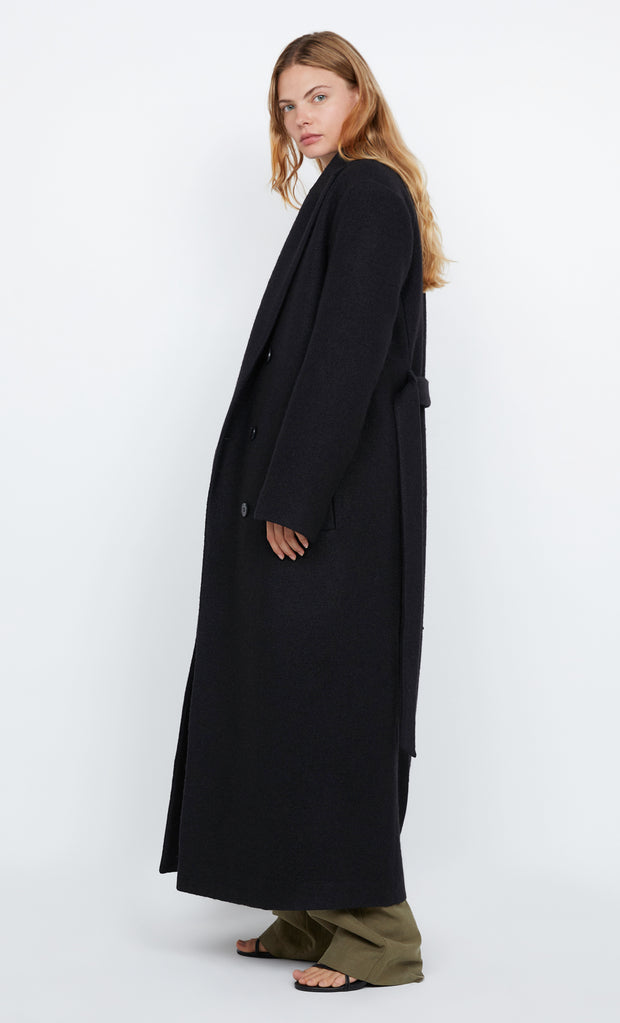 MINA LONG BELTED COAT - BLACK