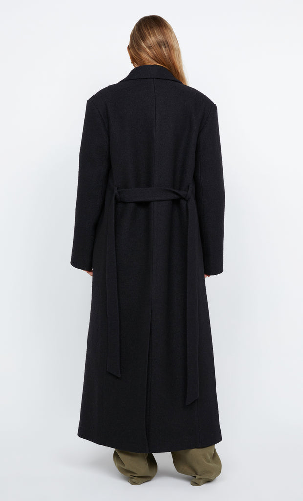 MINA LONG BELTED COAT - BLACK