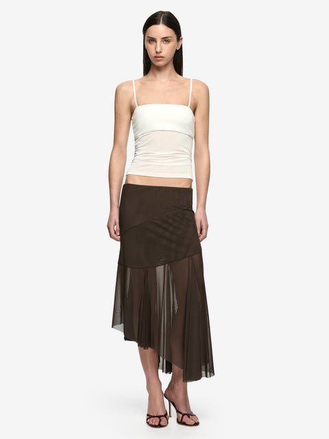 OLYSSIA ASYM MIDI SKIRT - BITTER CHOC
