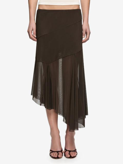 OLYSSIA ASYM MIDI SKIRT - BITTER CHOC