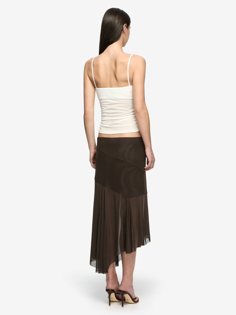 OLYSSIA ASYM MIDI SKIRT - BITTER CHOC